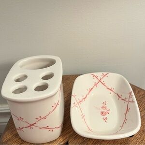 Toothbrush holder soap dish Floral dusty rose Bathroom Set Portugal farmhouse